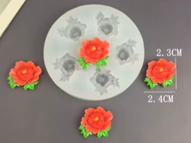 Molde silicona 6 rosas abiertas con 2 hojas